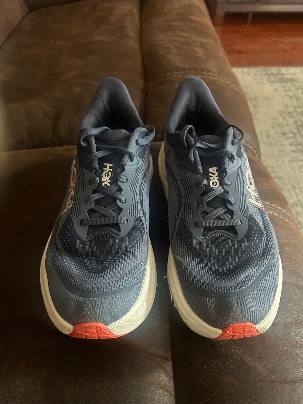 Hoka Women’s Navy Athletic Running Shoes with Coral Accents